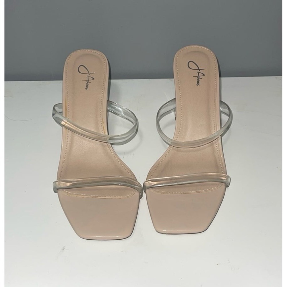 J.Adam's Cream Block Heels with Clear Straps
